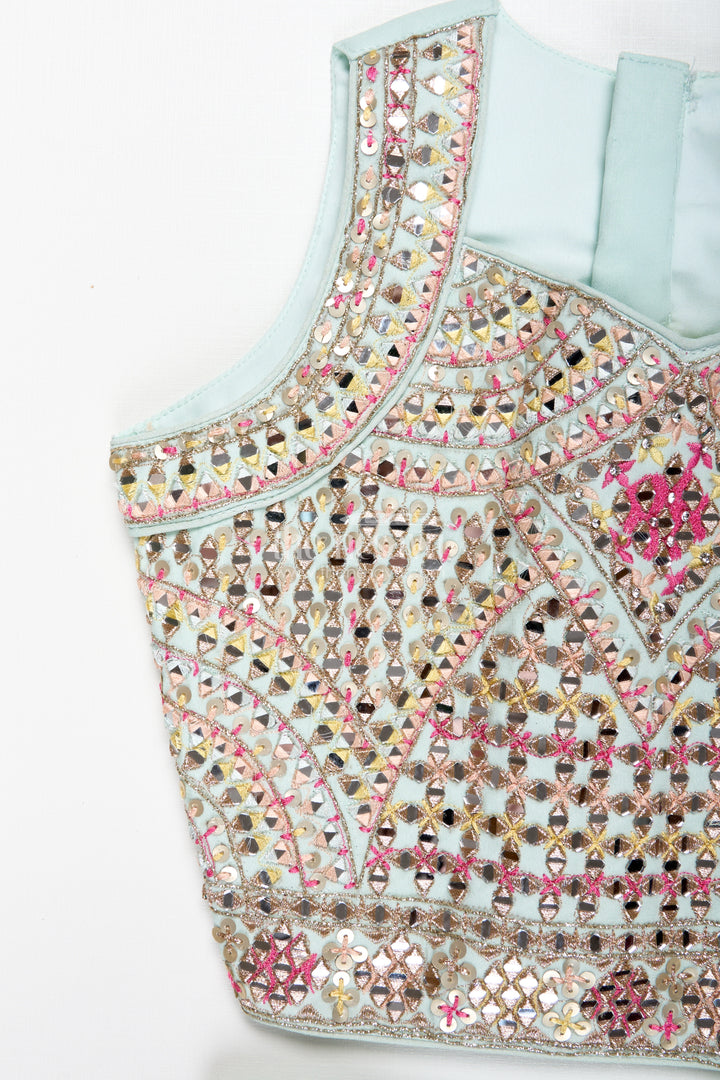 Girls Multicolor Lehenga Choli With Mirror Embroidery And Tassels