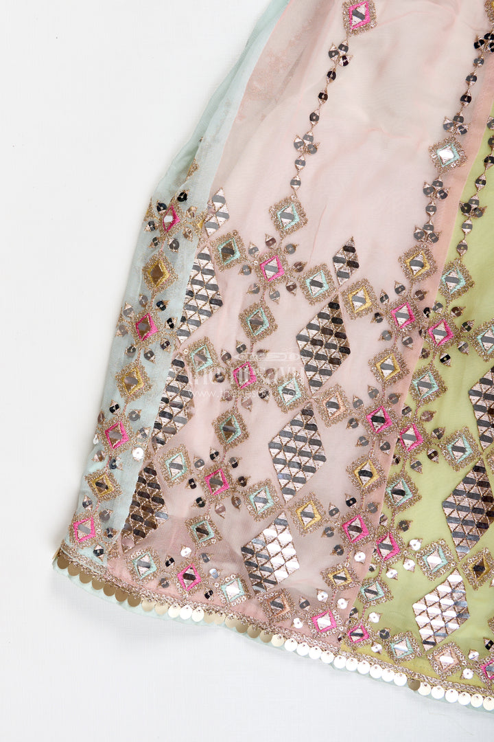 Girls Multicolor Lehenga Choli With Mirror Embroidery And Tassels