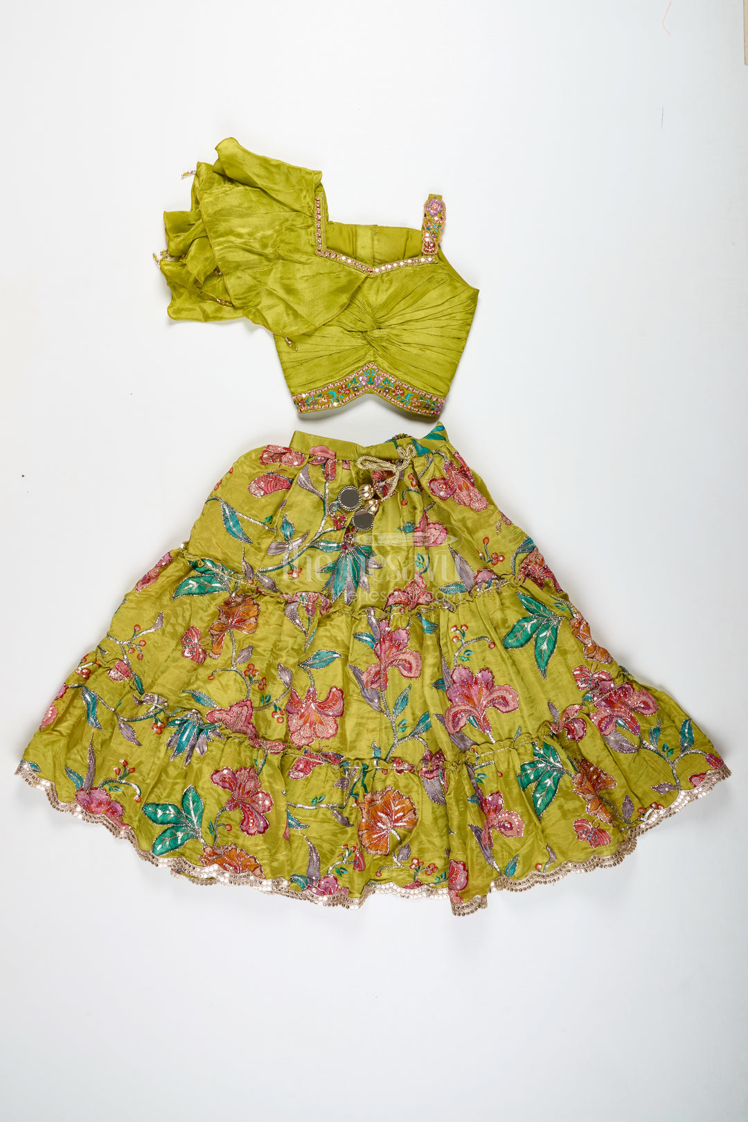 Girls Lehenga Choli With Ruffle Sleeve Top For Weddings And Festive Occasions