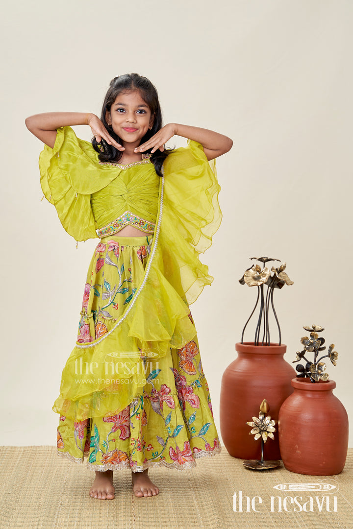 Girls Lehenga Choli With Ruffle Sleeve Top For Weddings And Festive Occasions