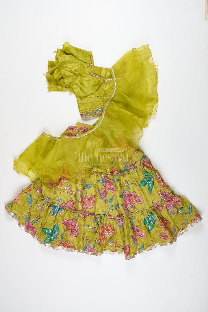 Girls Lehenga Choli With Ruffle Sleeve Top For Weddings And Festive Occasions