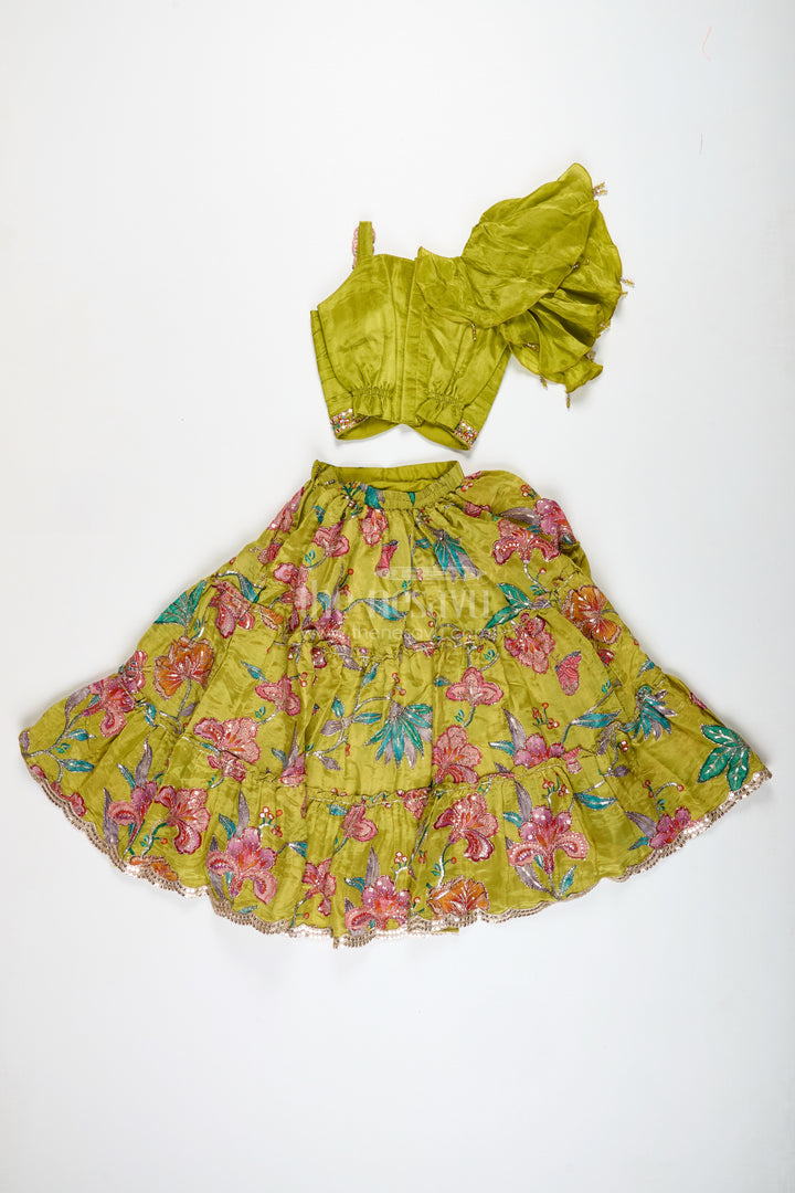 Girls Lehenga Choli With Ruffle Sleeve Top For Weddings And Festive Occasions