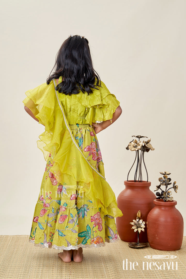 Girls Lehenga Choli With Ruffle Sleeve Top For Weddings And Festive Occasions