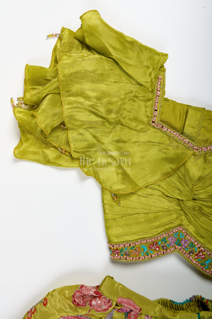Girls Lehenga Choli With Ruffle Sleeve Top For Weddings And Festive Occasions