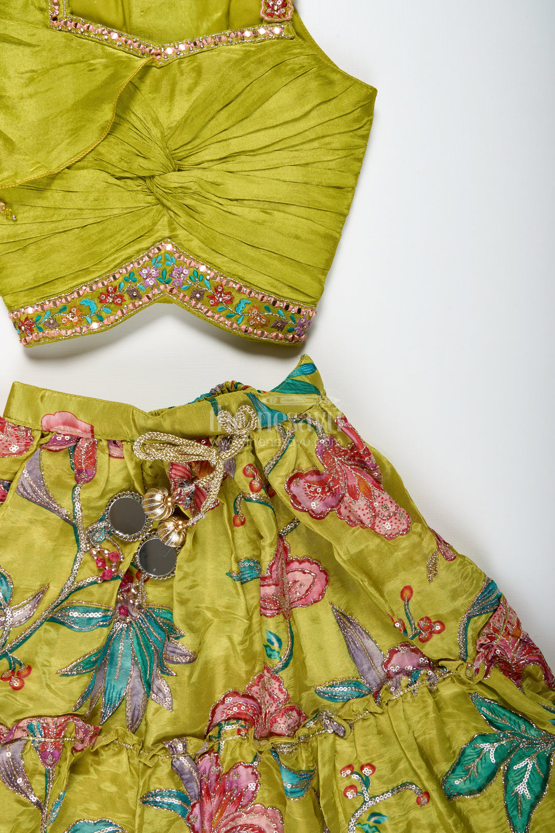 Girls Lehenga Choli With Ruffle Sleeve Top For Weddings And Festive Occasions