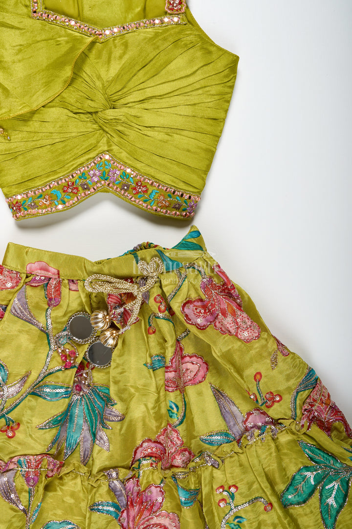 Girls Lehenga Choli With Ruffle Sleeve Top For Weddings And Festive Occasions