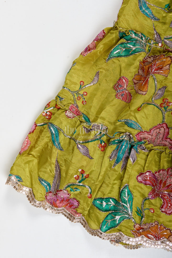 Girls Lehenga Choli With Ruffle Sleeve Top For Weddings And Festive Occasions