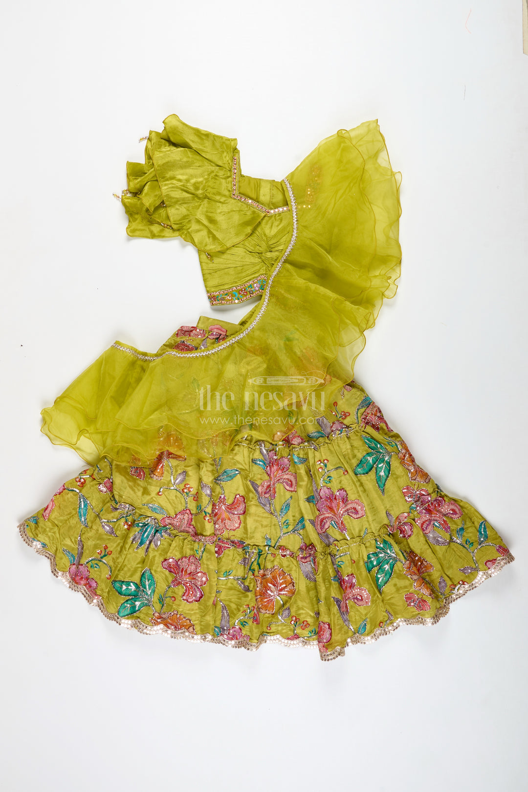 Girls Lehenga Choli With Ruffle Sleeve Top For Weddings And Festive Occasions