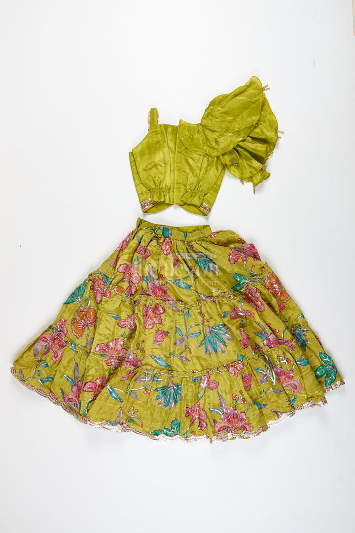 Girls Lehenga Choli With Ruffle Sleeve Top For Weddings And Festive Occasions
