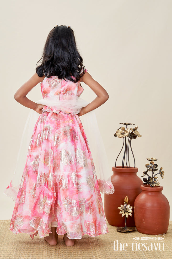 Girls Pink Designer Lehenga Choli With Pearl Embellished Blouse