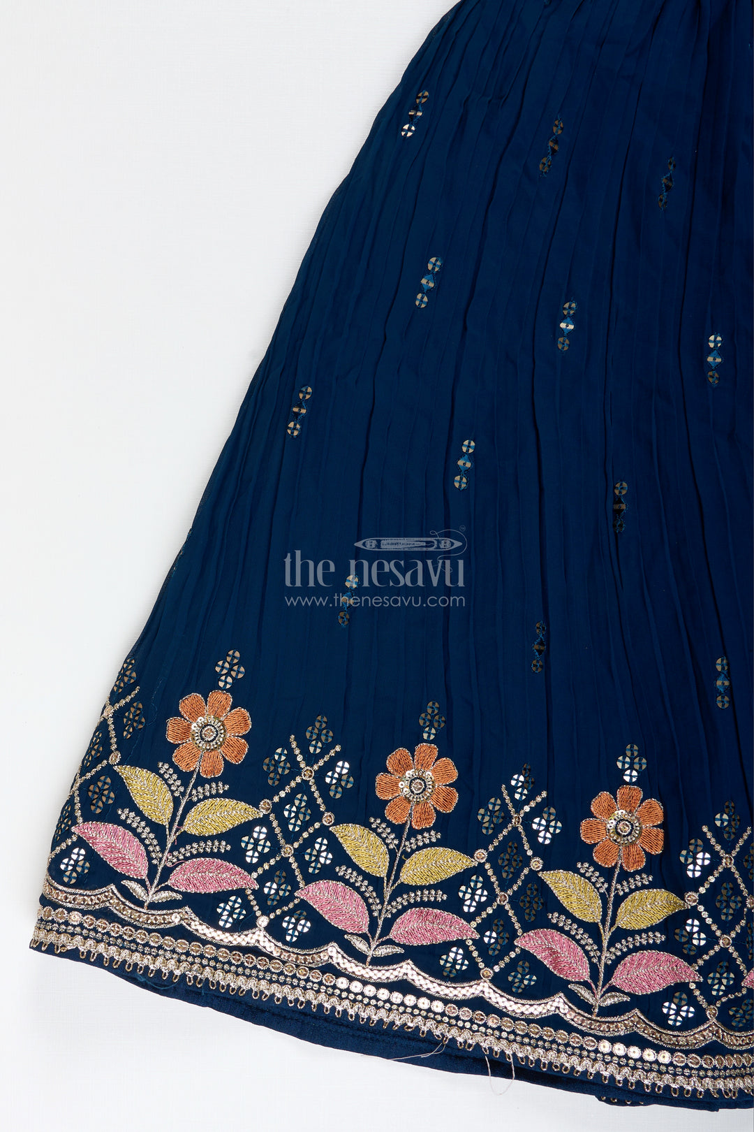 Navy Blue Lehenga Choli For Toddler Girl With Floral Embroidery