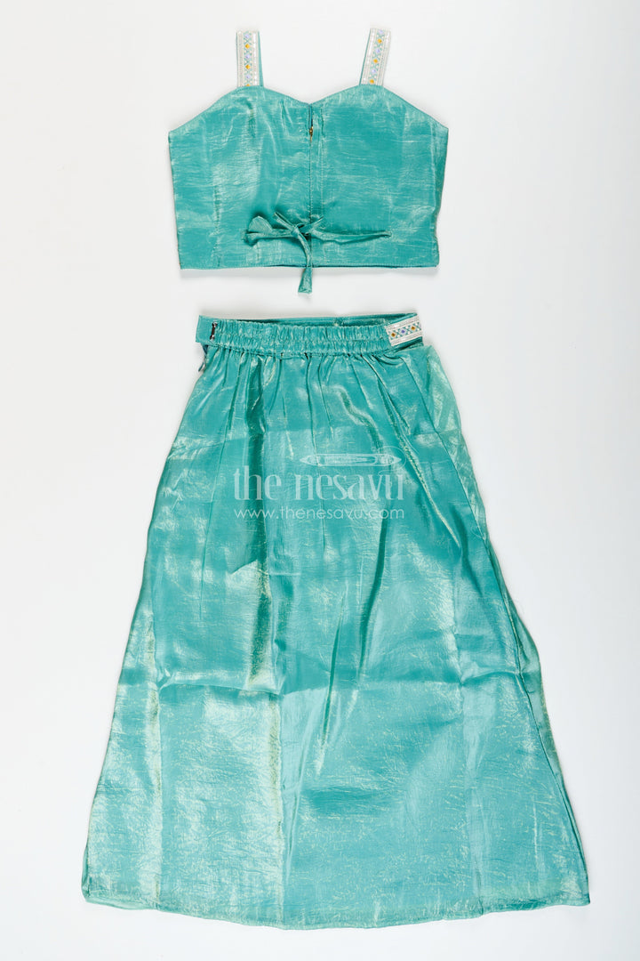 Girls green organza lehenga choli with designer embroidered yoke for festive occasions