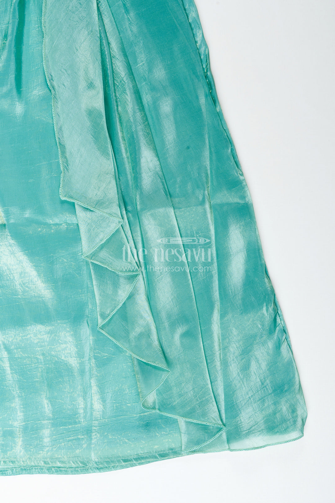 Girls green organza lehenga choli with designer embroidered yoke for festive occasions