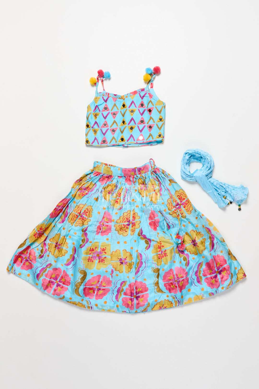 Girls Printed Lehenga Choli Set with Matching Dupatta for Celebrations
