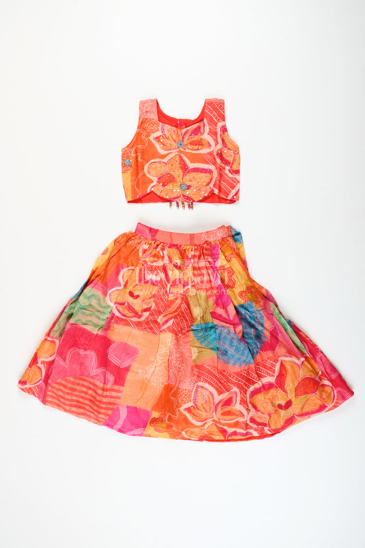 Muslin silk lehenga choli for girls with vibrant print for festive dressing