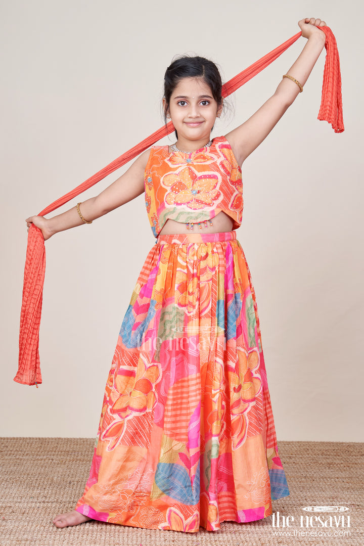 Muslin Silk Lehenga Choli for Girls with Vibrant Print for Festive Dressing