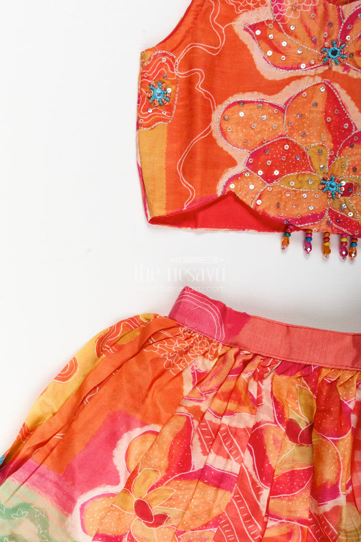 Muslin silk lehenga choli for girls with vibrant print for festive dressing