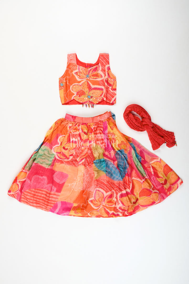Muslin silk lehenga choli for girls with vibrant print for festive dressing