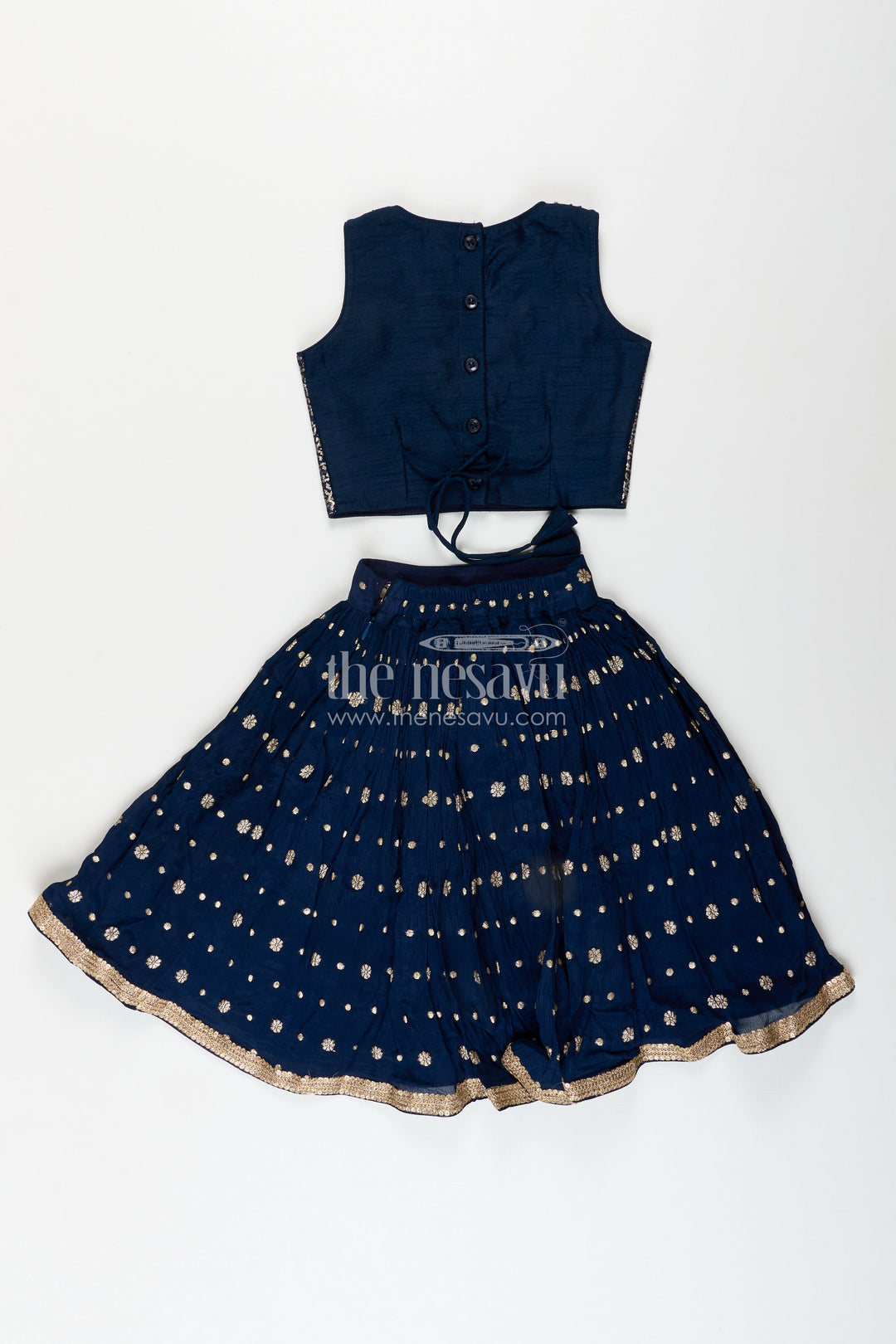 Girls navy blue georgette lehenga choli with embroidered yoke for weddings