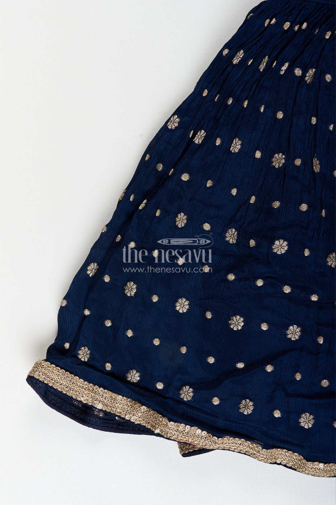 Girls navy blue georgette lehenga choli with embroidered yoke for weddings