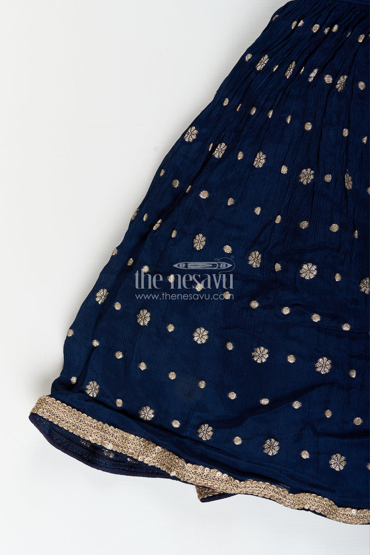 Girls navy blue georgette lehenga choli with embroidered yoke for weddings