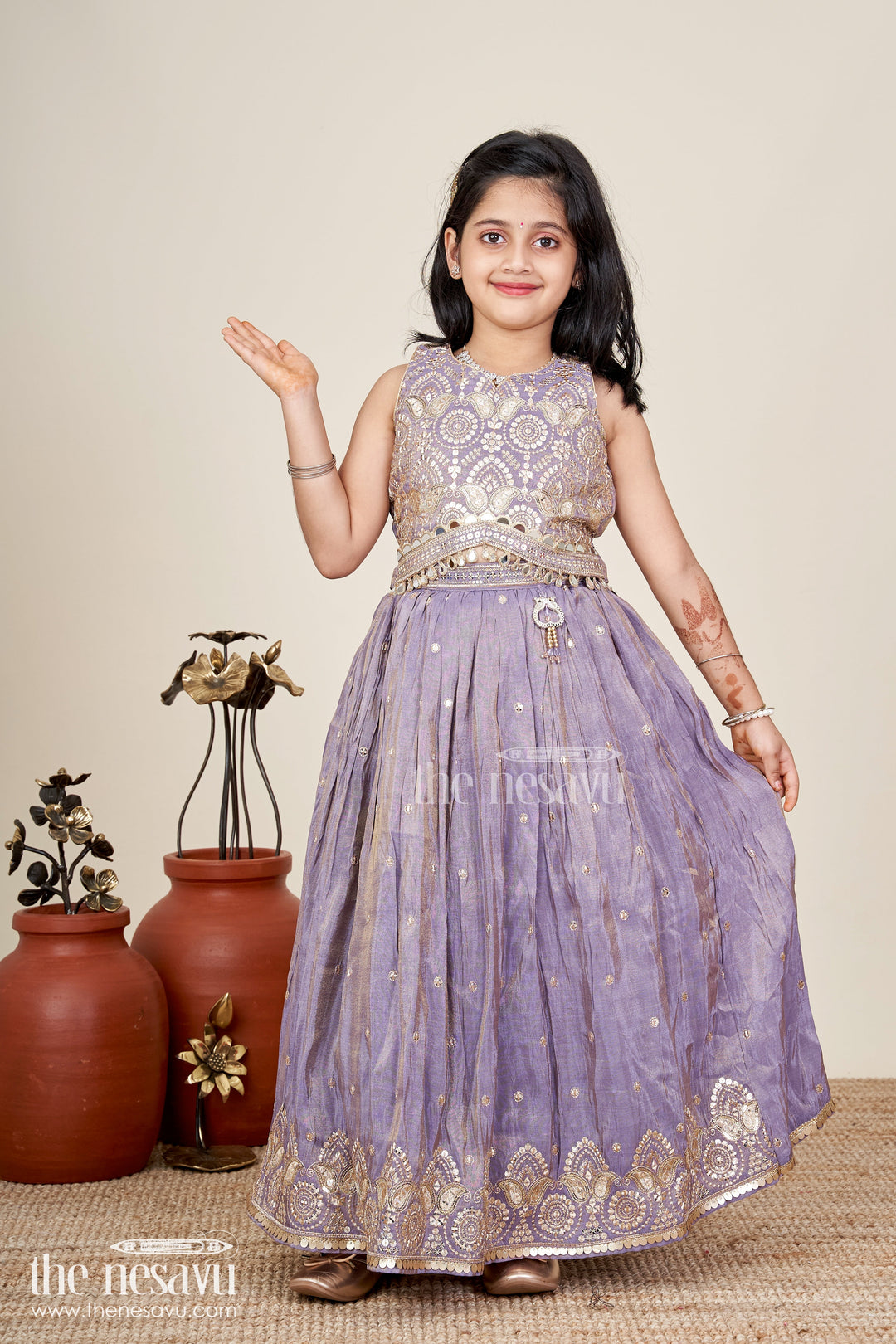 Girls Lehenga Choli With Shimmer Embroidery For Festive Weddings