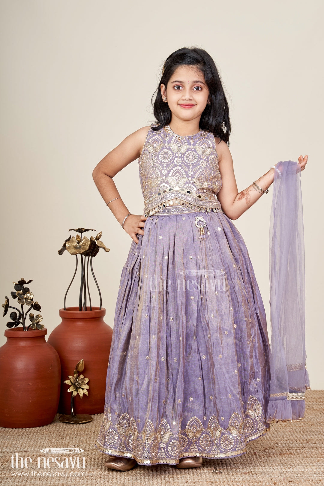 Girls Lehenga Choli With Shimmer Embroidery For Festive Weddings