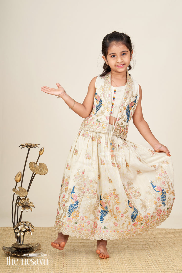 Shimmer Embroidered Lehenga Choli For Girls Festive Wedding Wear With Peacock Motifs