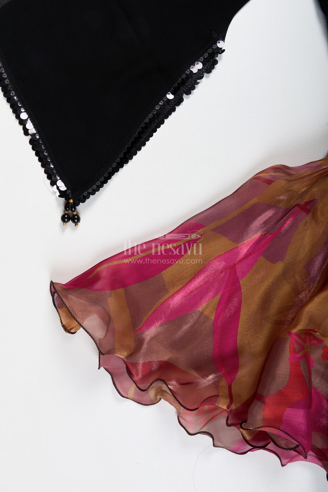 Girls Lehenga Choli With Digital Print Skirt And Sequin Black Blouse Festive Indo-Western Outfit