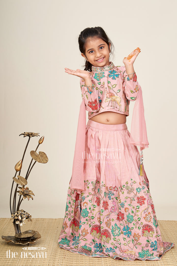 Floral tissue silk lehenga choli for girls with full-sleeve top