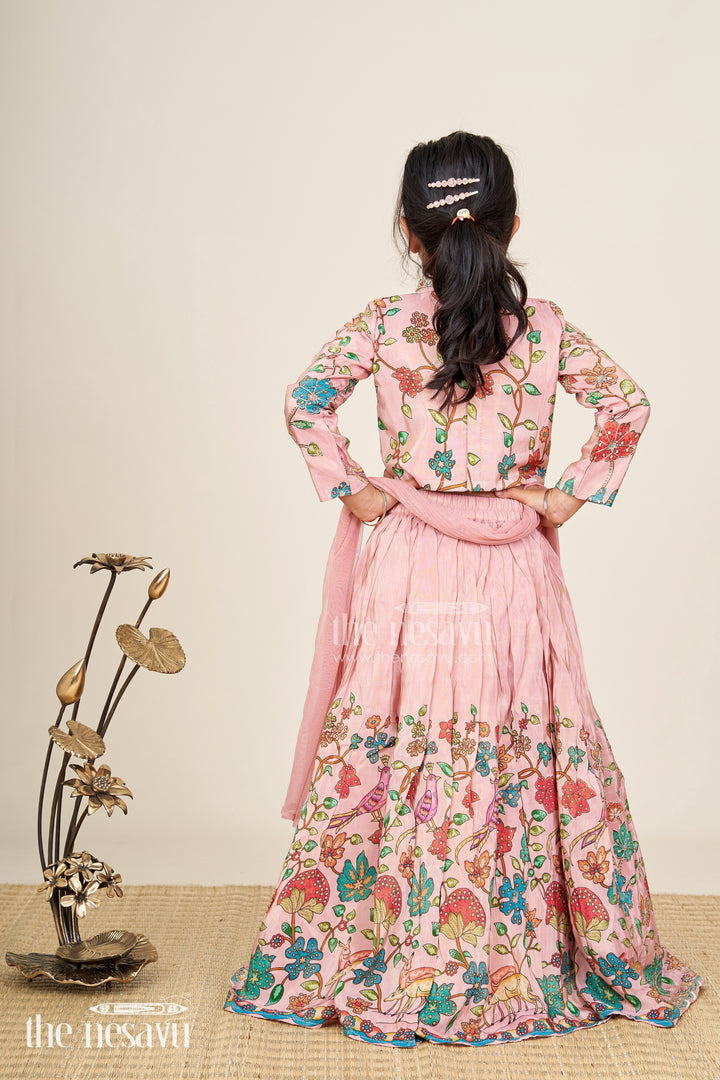Floral tissue silk lehenga choli for girls with full-sleeve top