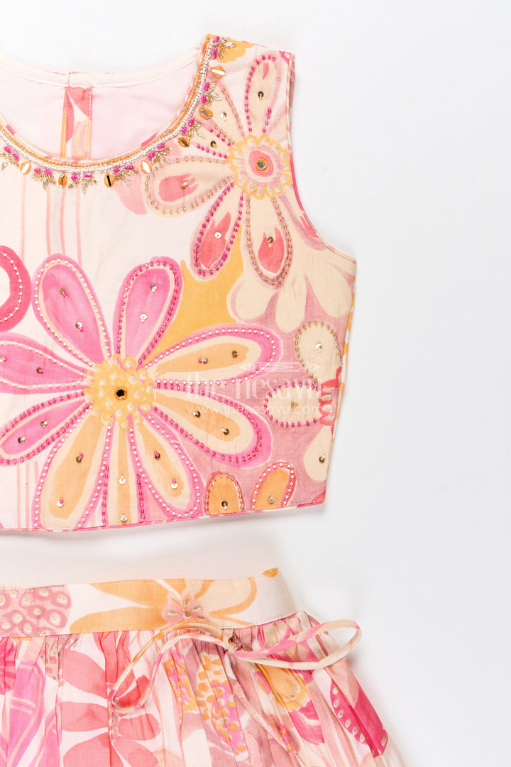 Girls lehenga choli set with floral print for birthdays and festive events