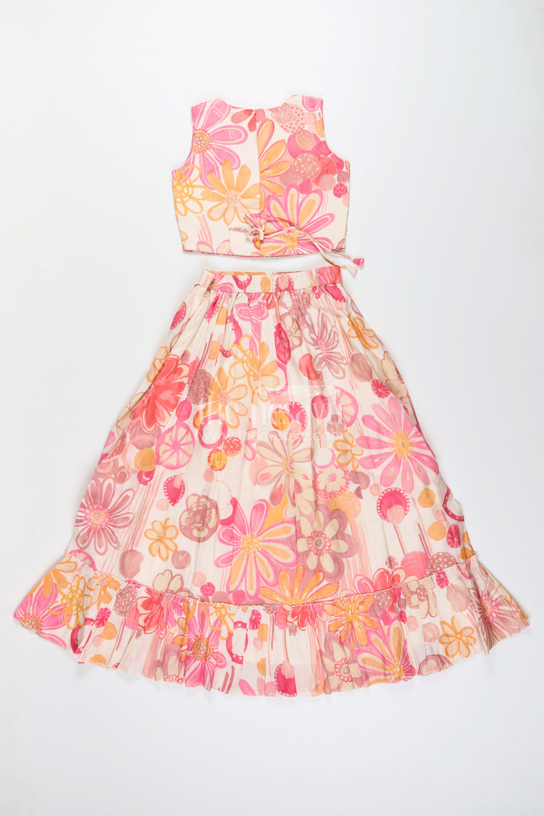 Girls lehenga choli set with floral print for birthdays and festive events