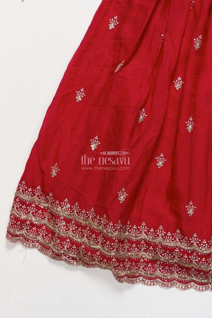 Girls red georgette lehenga choli for weddings and festive occasions