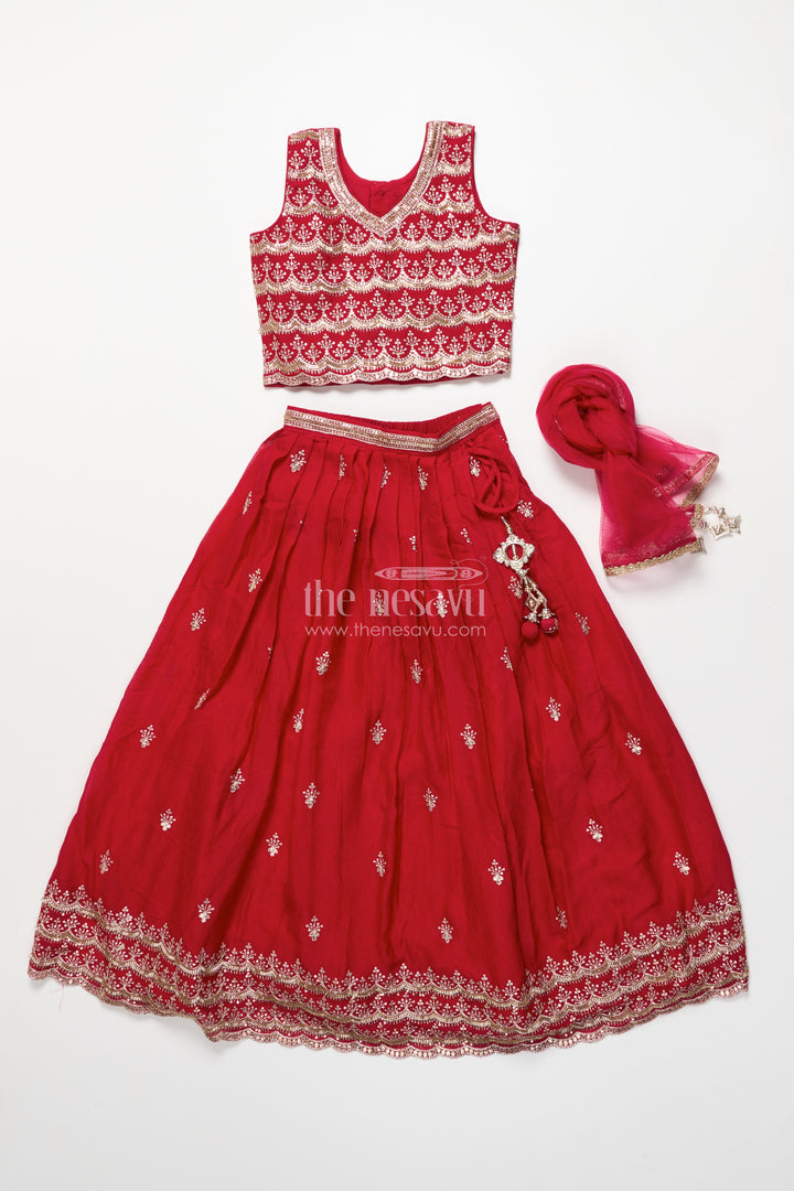 Girls red georgette lehenga choli for weddings and festive occasions