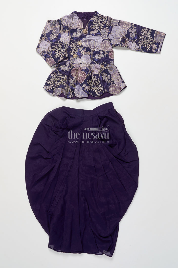 Girls fancy purple lehenga set with jacket for weddings and special occasions