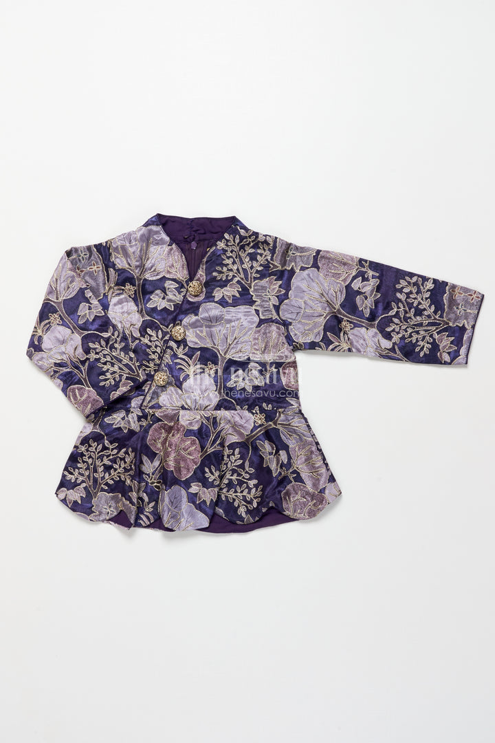 Girls fancy purple lehenga set with jacket for weddings and special occasions