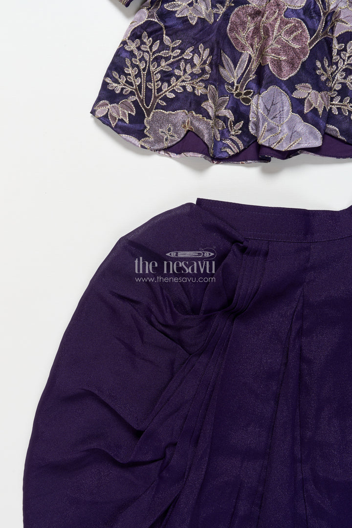 Girls fancy purple lehenga set with jacket for weddings and special occasions