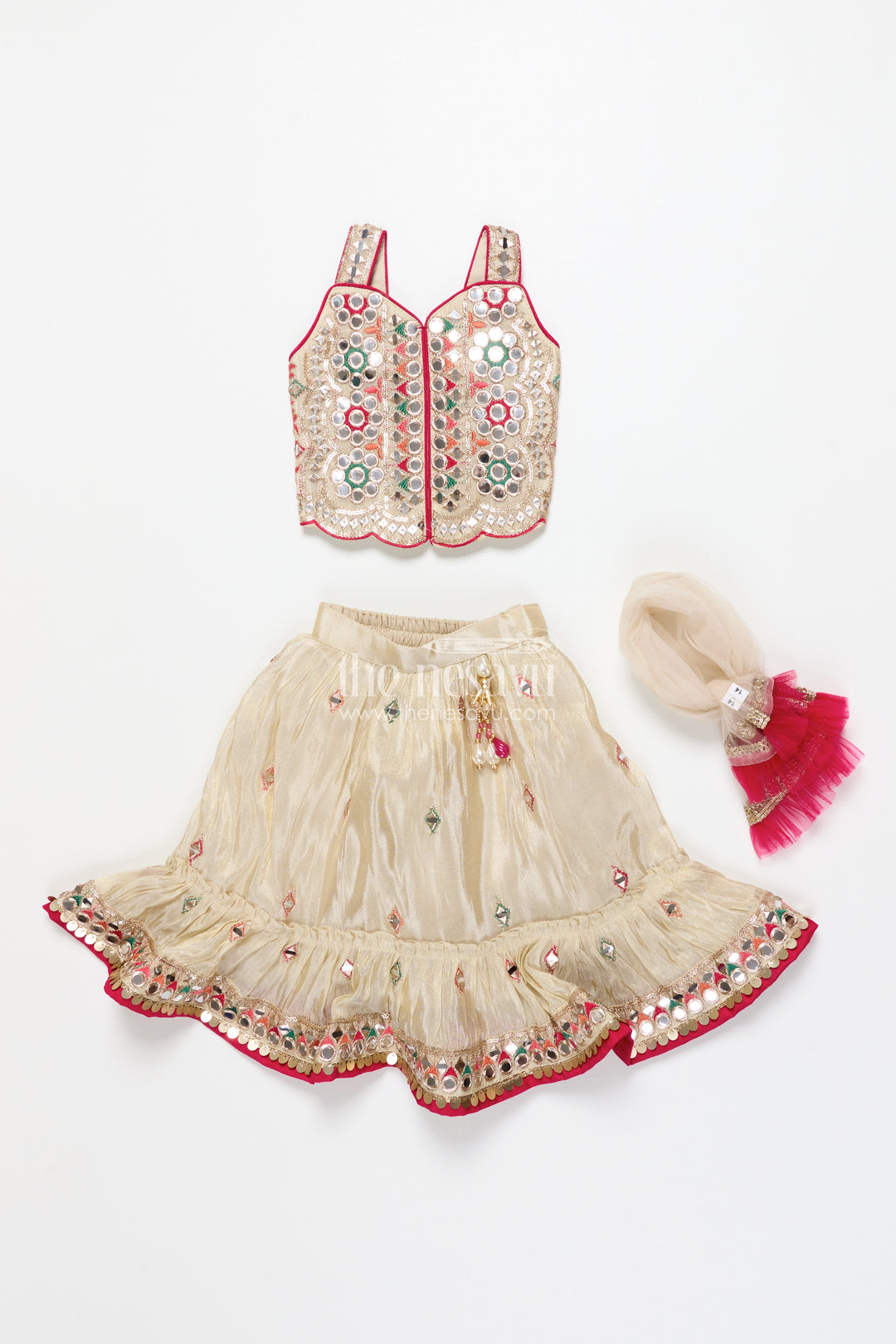Girls Lehenga Choli with Mirror Work and Festive Design