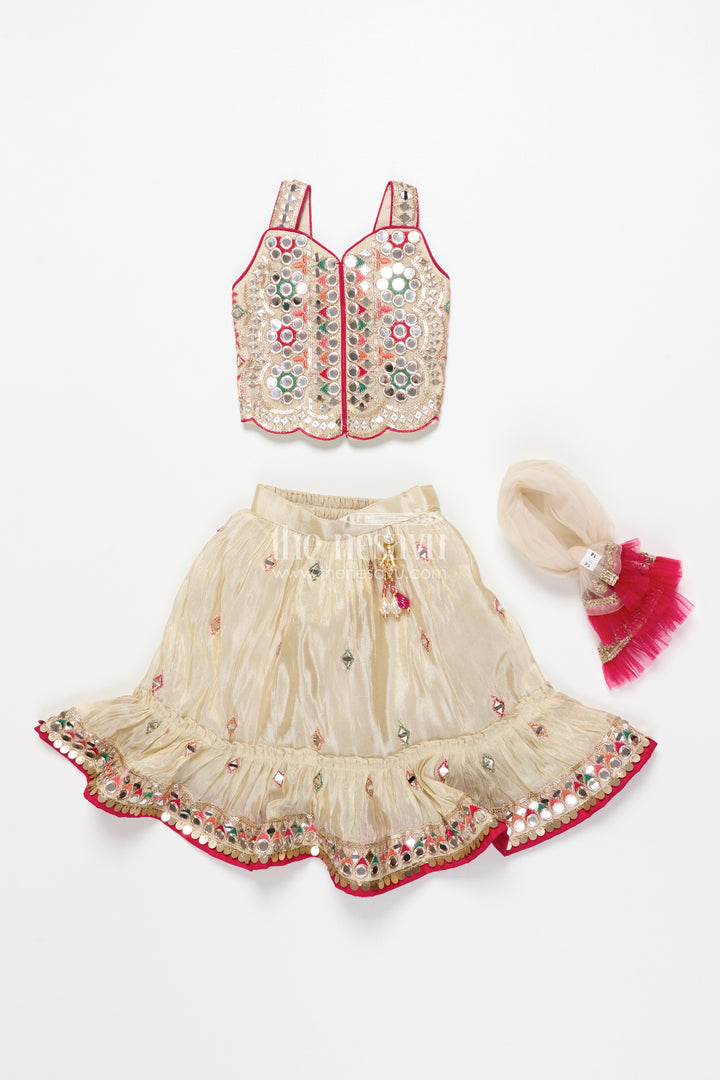 Girls Lehenga Choli with Mirror Work and Festive Design