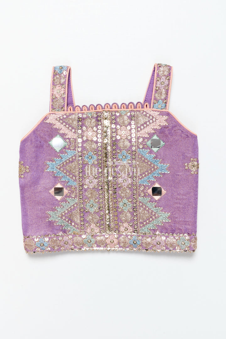 Girls Festive Lehenga Choli with Mirror Work and Designer Yoke