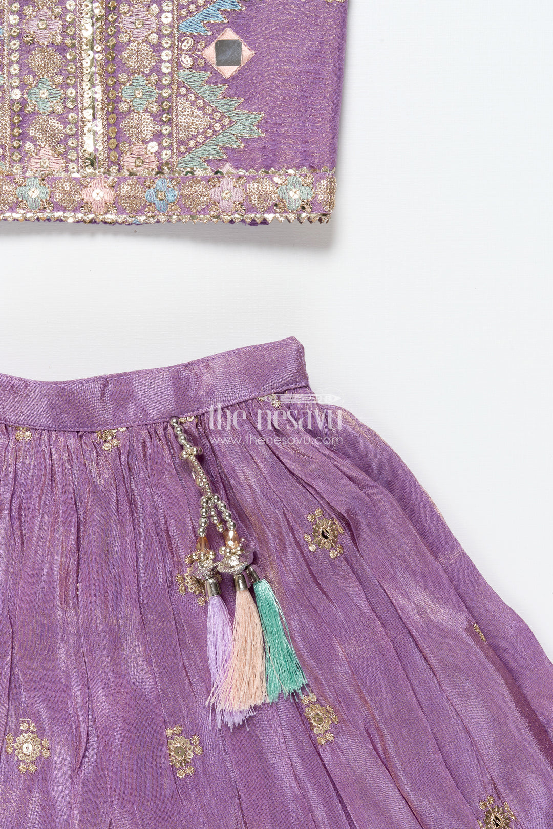 Girls Festive Lehenga Choli with Mirror Work and Designer Yoke