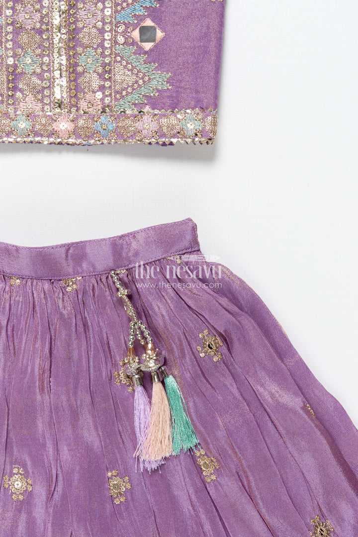 Girls Festive Lehenga Choli with Mirror Work and Designer Yoke