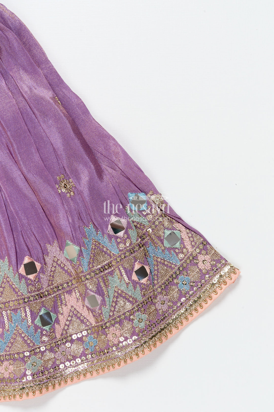 Girls Festive Lehenga Choli with Mirror Work and Designer Yoke