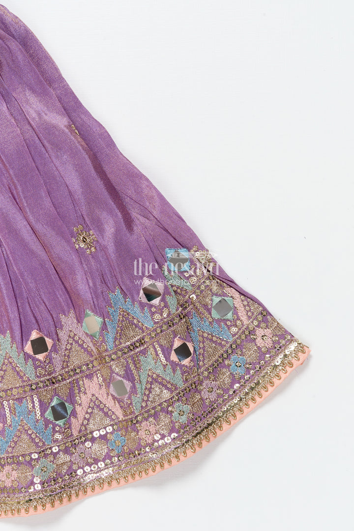 Girls Festive Lehenga Choli with Mirror Work and Designer Yoke