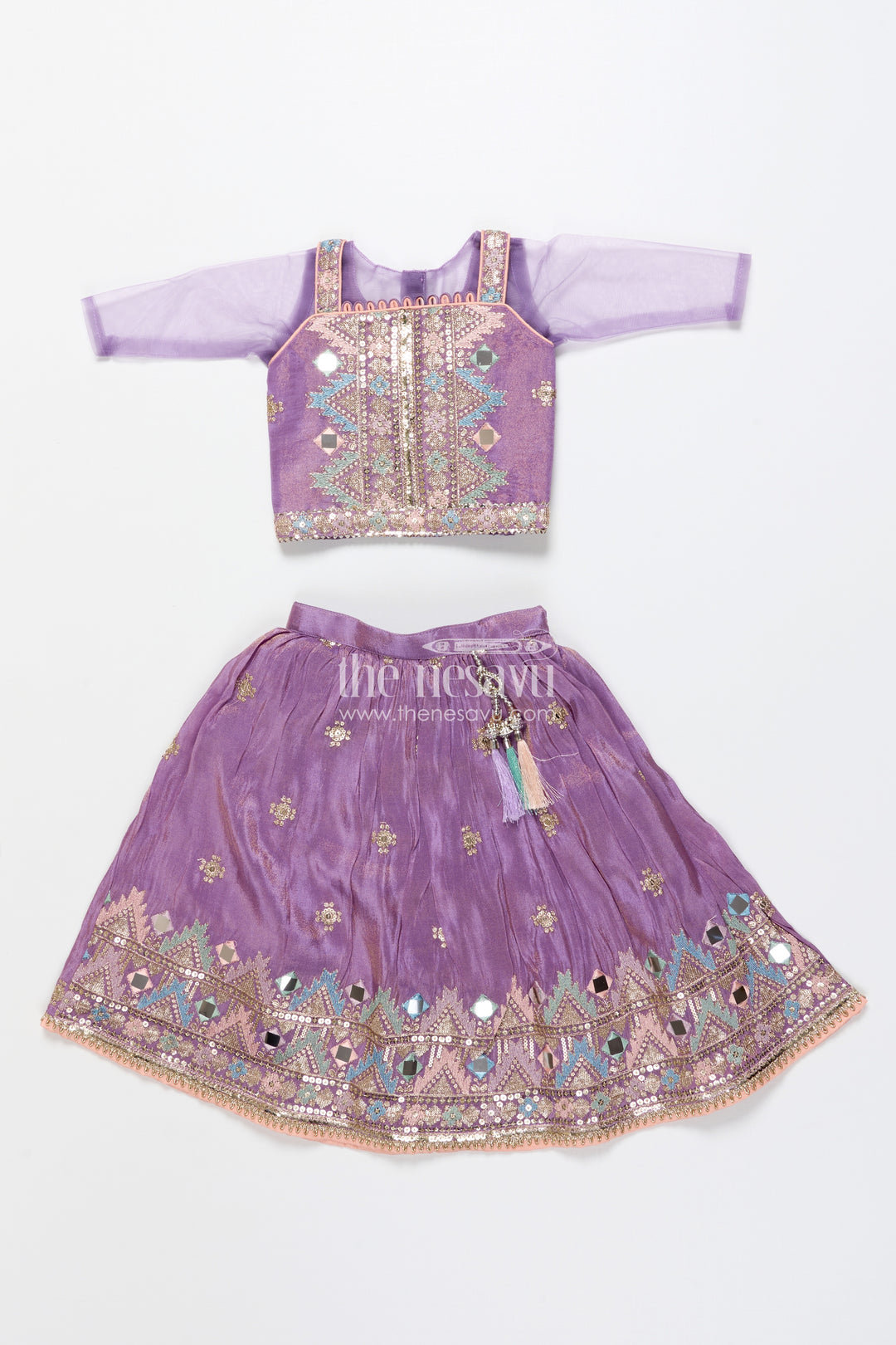 Girls Festive Lehenga Choli with Mirror Work and Designer Yoke