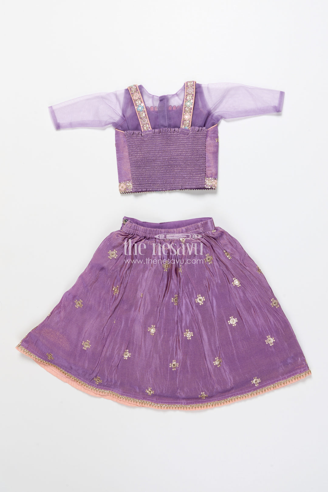 Girls Festive Lehenga Choli with Mirror Work and Designer Yoke