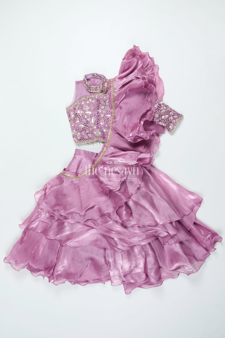 Ruffled Organza Lehenga Choli for Girls with Designer Yoke for Birthday Parties and Sangeet