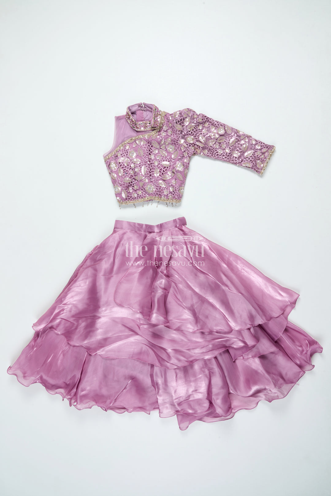Ruffled Organza Lehenga Choli for Girls with Designer Yoke for Birthday Parties and Sangeet