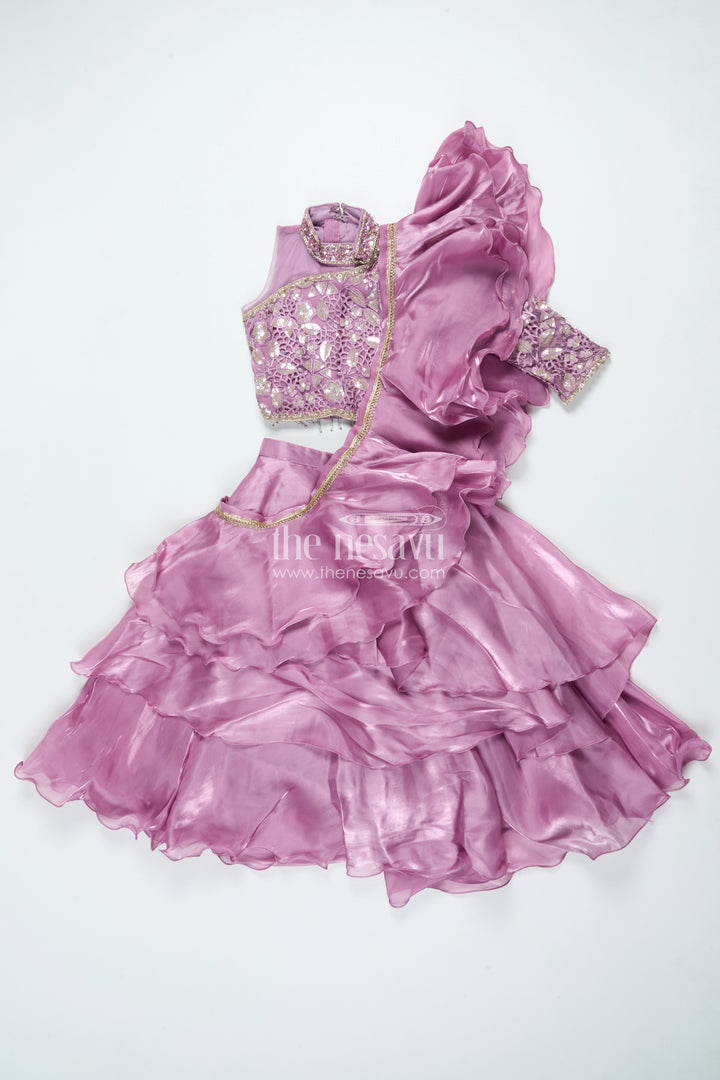 Ruffled Organza Lehenga Choli for Girls with Designer Yoke for Birthday Parties and Sangeet
